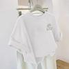 T-shirt Décontracté Oversize Brodé Mignon Dessin Animé pour Femme Manches Courtes Relevées