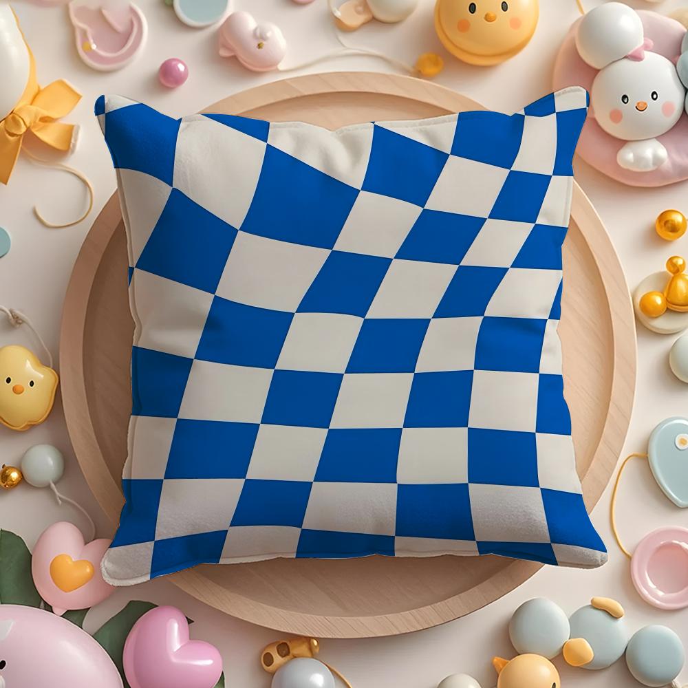 Decorative Blue Geometry Pillow Case Soft Plush Fabric Double-Sided Printed Cushion Cover Warm Winter Sofa Pillow Case