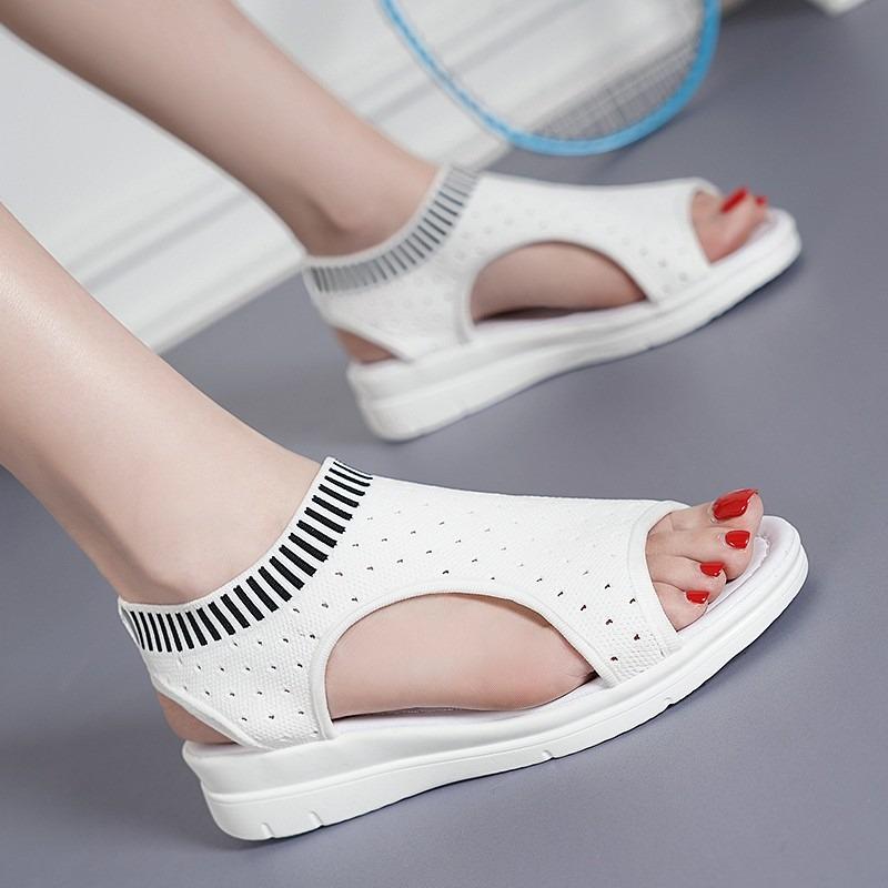 Fashion New Summer Sandals for Women Fashion Round Head Mesh Cloth Breathable Soft Sole Anti-slip Wear-resistant Wedge Shoes