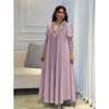 Saudi Indonesia Dubai Women's Robe Fashionable Sequins Inserted Beads Puff Sleeves Lace Patchwork Middle East Dress Dress Dress