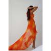 Women's U Neck Sleeveless Maxi Dress Slim Fit Mid Waist Sexy Floral Tie Dye High Slit Ruffle Chiffon Party Dress