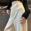 Women's High-Waisted White Chenille Corduroy Wide-Leg Pants for Autumn/Winter 2025