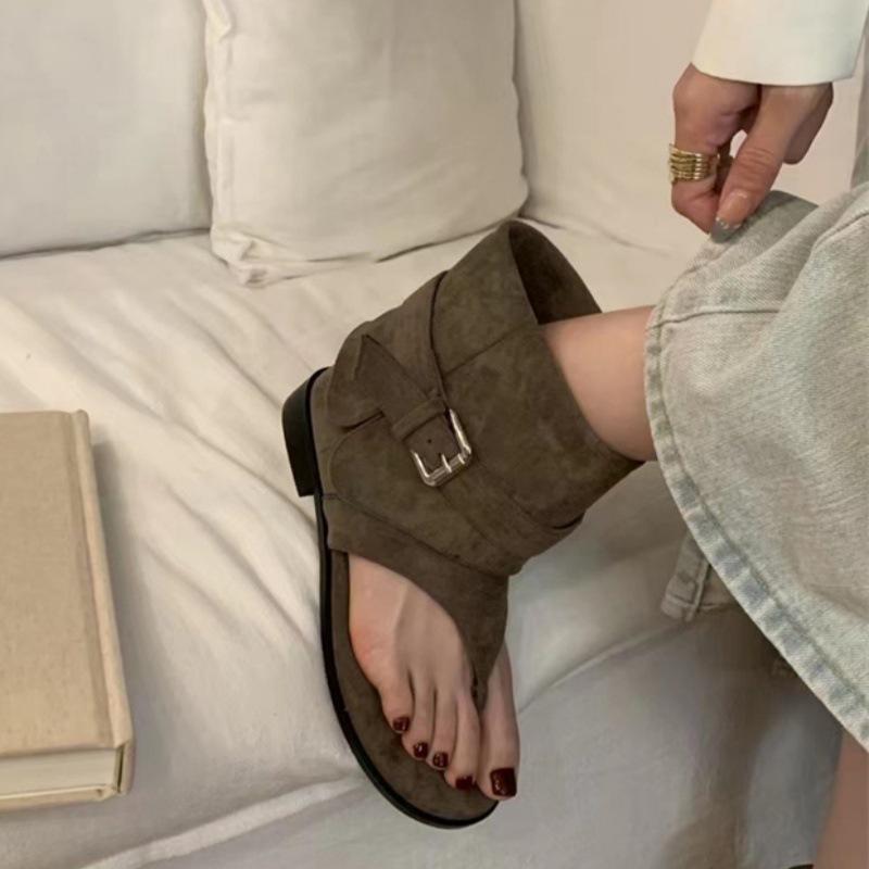 

Ретро модные шлепанцы женская верхняя одежда 2025 лето новинка корейская версия на плоской подошве брюки с широкими рукавами короткие ботинки 40 серый