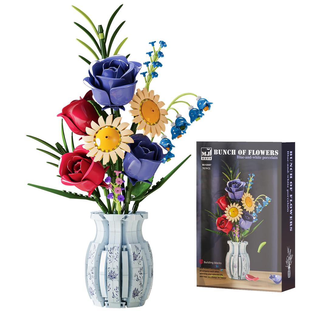 Roses Flower Bouquet Building Set,868 Pcs Artificial Flower Kit,Plant Bonsai Tree Building Blocks,Valentine's Birthday Botanical Adults Friends