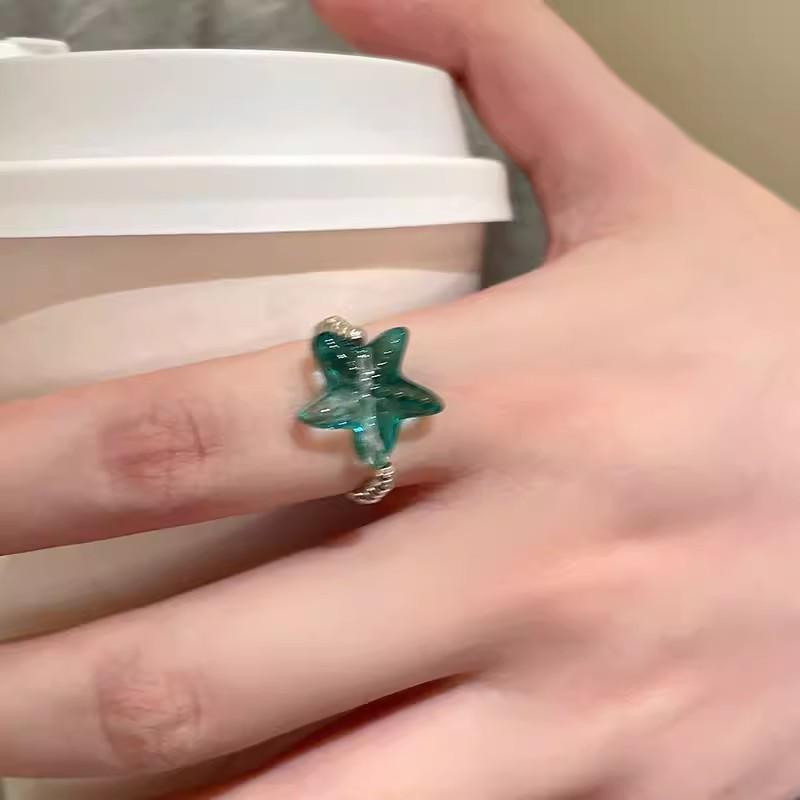 Mint Green Natural Stone Starfish Beaded Ring Women's 2026 New Girlfriend Index Finger Ring Fashion Personality Temperament Ring