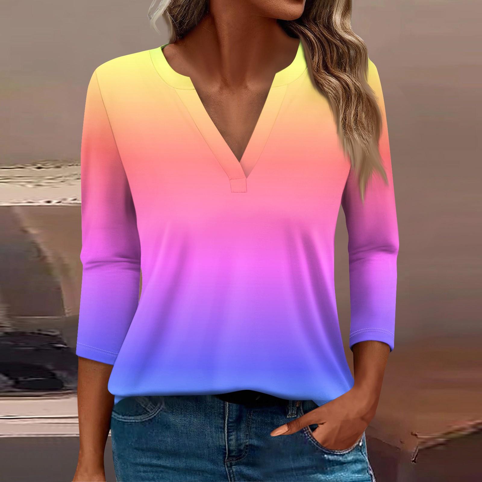 

Жен. Футболка Футболка С принтом Пуговицы Рукав 3/4 Повседневные Выходные Мода Классический Классический V-образный вырез Обычный Верх L фиолетовый