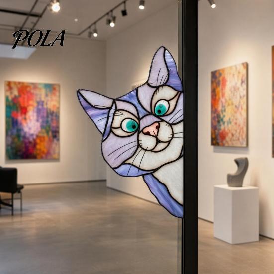 Colorful Cat Window Cling Stained Glass Cling, Vintage Kitty Decal, Removable Static Shape Wall Sticker for Door Car, UV-Resistant Waterproof