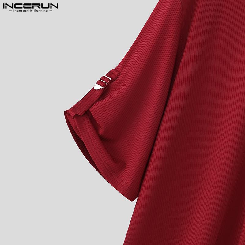 INCERUN Oversized Men Round Neck 3/4 Sleeve Rib Casual Loose T-Shirts Tops