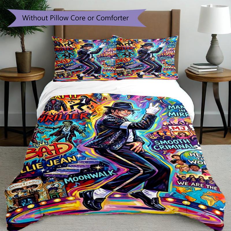 3pcs Duvet Cover Set (1*Duvet Cover + 2*Pillowcase, Without Core), Michael Jackson Print Bedding Set, Bedroom Decor, All‑Season, Birthday Gift
