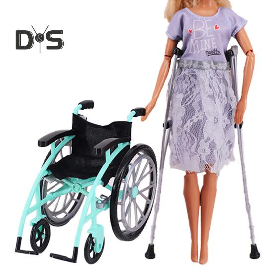 Mini Wheelchair Toy Set for Dollhouse Miniature Model with Crutches House Decoration DIY Crafts Sand Table Accessories Wheelchair Toys Mini Crutches