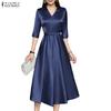 ZANZEA Women Casual V-Neck Elegant Half Sleeve Dress