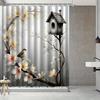 1Pc Floral And Bird Patterned Shower Curtain With Hooks, Machine Washable Polyester, Suitable For Bathroom Dcor.