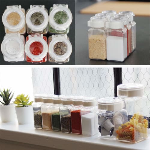 Official Takeya Spice Bottles, Set of 6, 110ml, 3 1-Hole and 3 5-Hole, with Funnel, FRESHLOK Airtight Storage Containers, Airtight, Refrigerator-Safe,