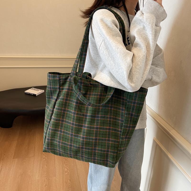 Women's Large Capacity Tote Bag Plaid Handbag Commuter Shoulder Bag