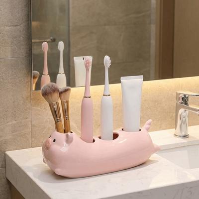 Cartoon Pig Electric Toothbrush Holder Ceramic Decorative Toothbrush Storage Rack Space Saving Waterproof