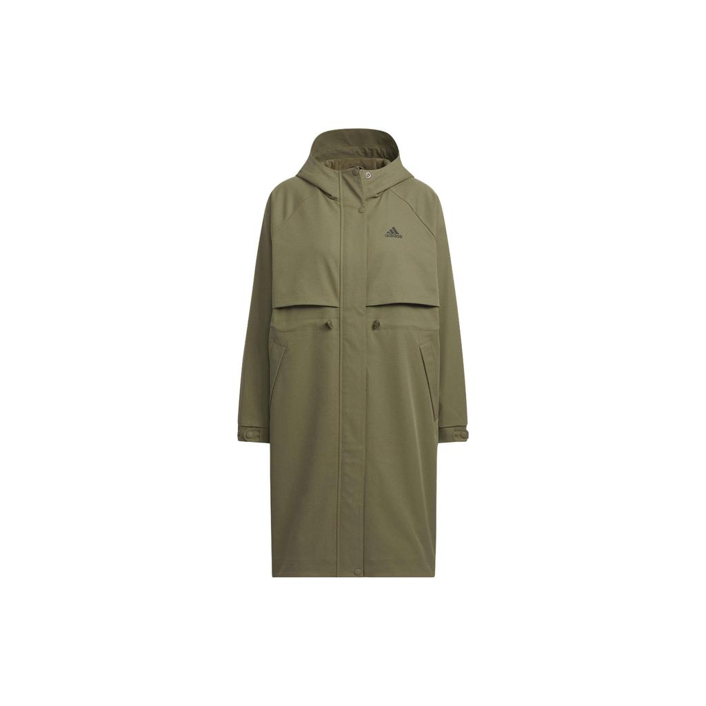 adidas Women's Waist-tightening Mid-length Hooded Windbreaker Jacket Olive Green IX6795