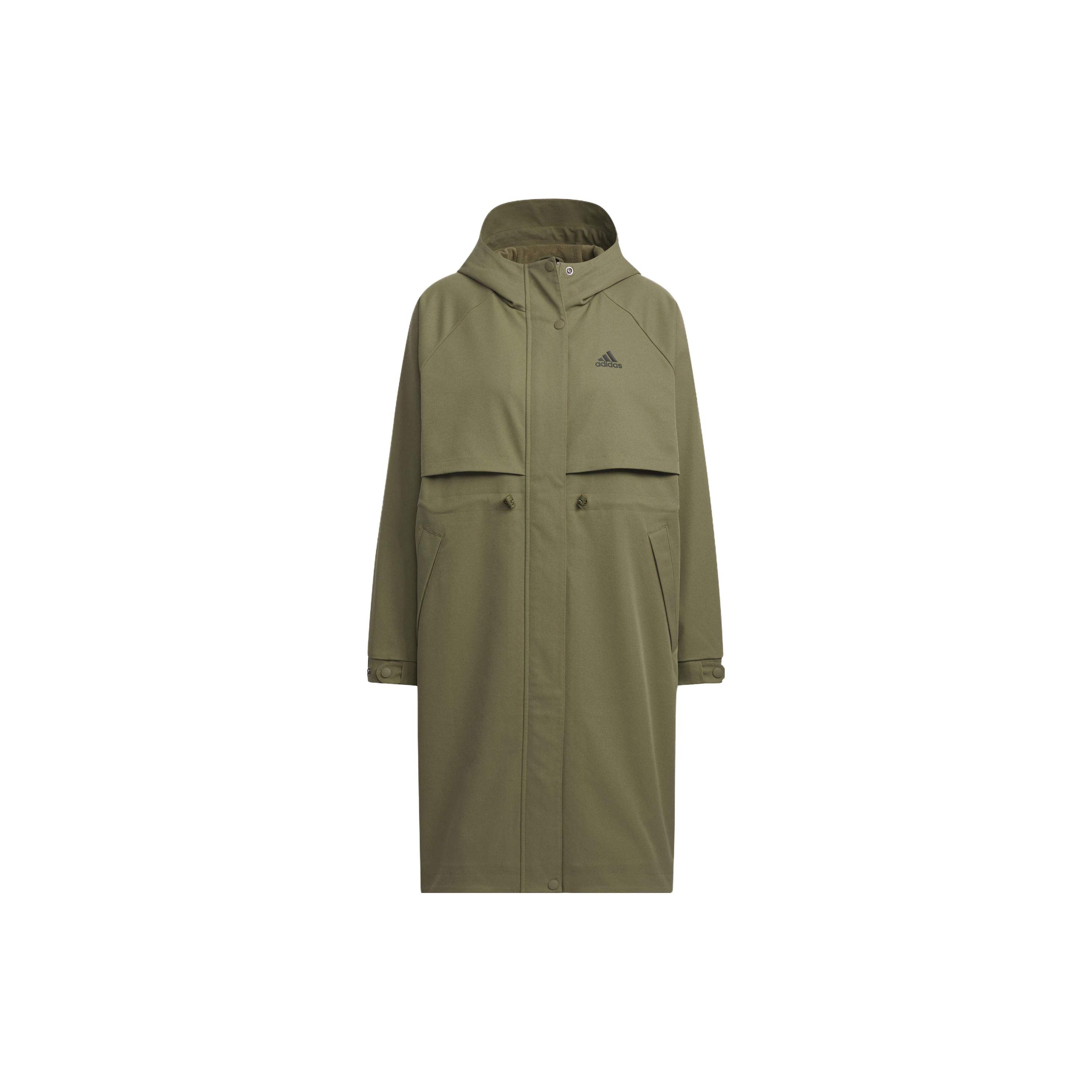 adidas Women s Waist-tightening Mid-length Hooded Windbreaker Jacket Olive Green IX6795 M