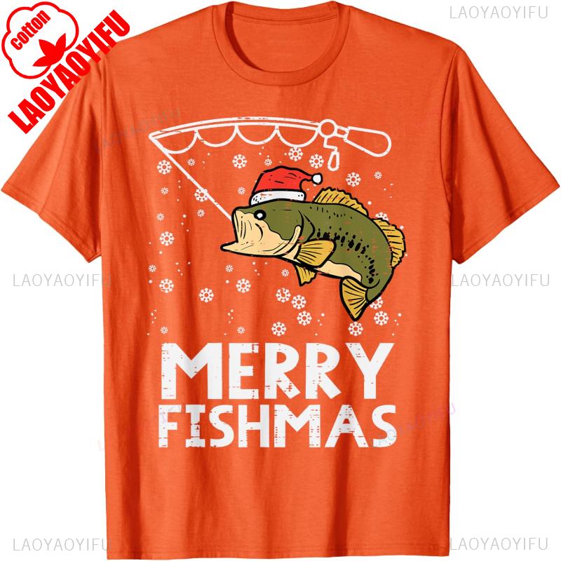 Merry Christmas Fishmas Funny Fish Fishing Xmas Dad Unisex Loose TShirt Casual Style Unisexs Graphic Tshirts Tops Tee Shirt Short