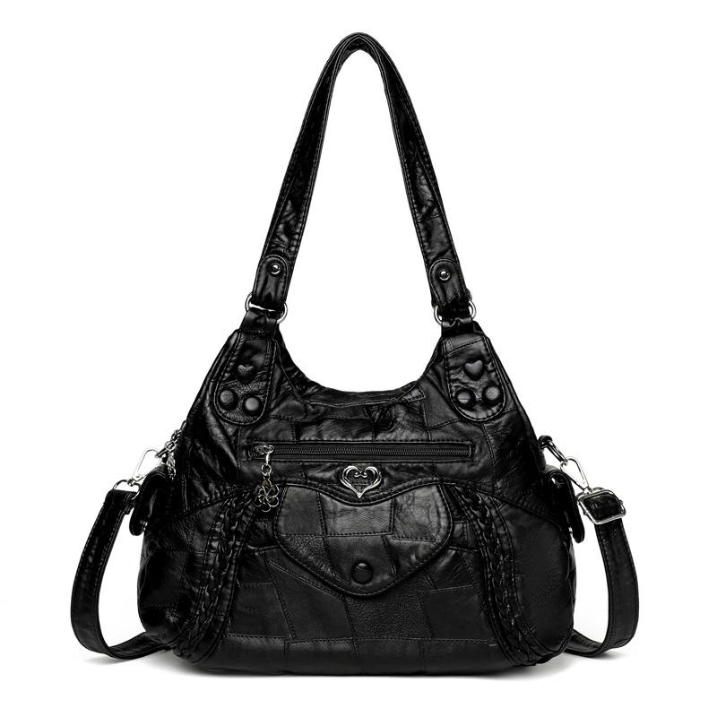 

Сумка для мамы среднего возраста Женская сумка через плечо Большая вместимость Мягкая кожа Ручная сумка на плечо чёрный