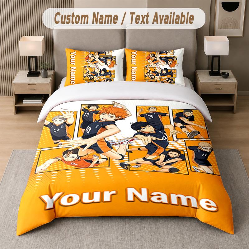 Haikyuu 3Pcs Bedding Set, Personalized Custom Name Text, 1 Duvet Cover & 2 Pillowcases For Bedroom