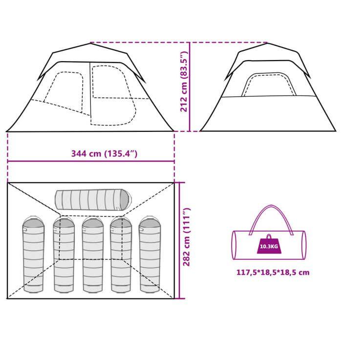 VidaXL Family Tent with LED 6 Persons, Shade Tent with Carry Bag, Portable Awning with Side Walls, 94308