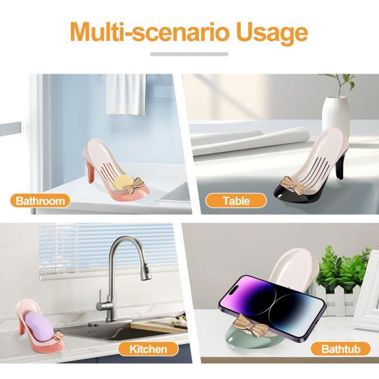 1/2Pcs Soap Box with Convenient Suction Cup High Heels Design Self-Draining Soap Dish Plastic Soap Holder Multi-Functional Organizer