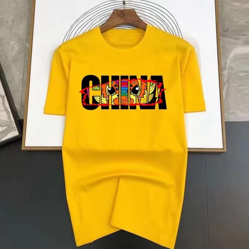 Cartoon Chinese Style Dragon Eyes Print Short Sleeved T-shirt Men Simple Y2k Sweatshirt Street Casual TShirt Woman Tops