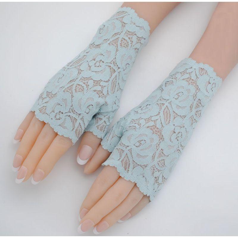 New Arrival Lace Half Finger Gloves Women's Thin Summer Silk Ice Short Sun Protection Driving Non Slip Elastic Fingerless Gloves Bridal Gloves