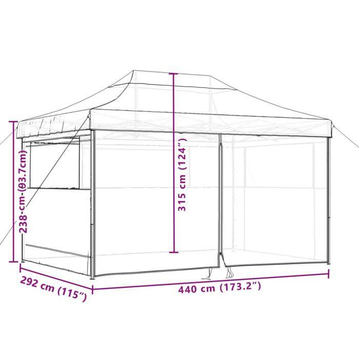 VidaXL Tente de réception pliable escamotable avec 4 parois latérales, tente, tente à auvent, auvent de gazebo, tente 4004977
