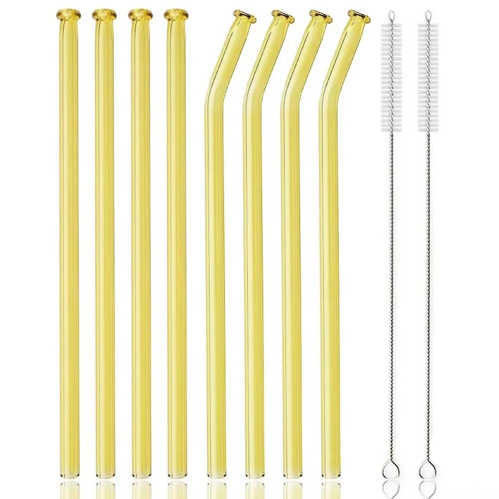 10Pcs/Set High Borosilicate Glass Straw Reusable Eco Friendly Drinking Straws Set Bubble Tea Smoothies Bar Accessories