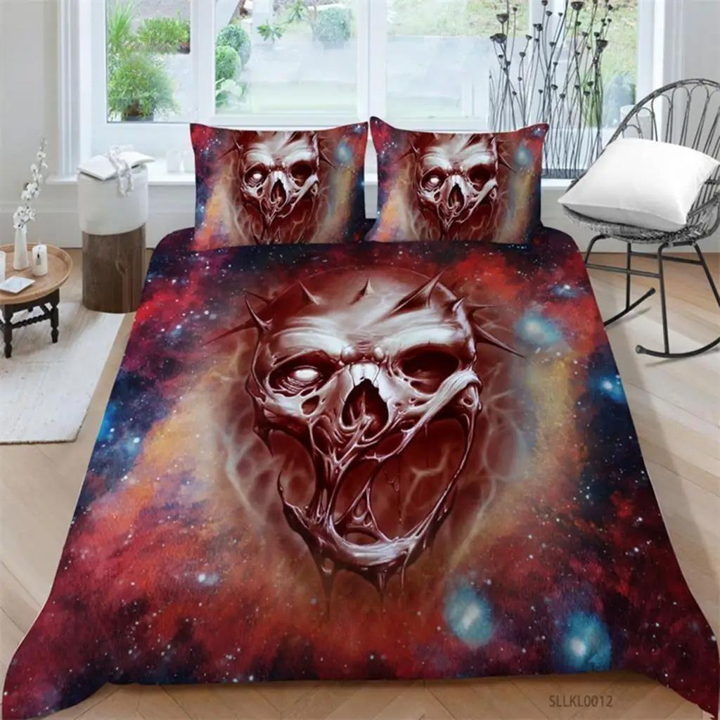 Sugar Skull Duvet Cover Gothic Skull Skeleton Bedding Set Horror Theme Comforter Cover Full King For Teens Adults Bedroom Decor