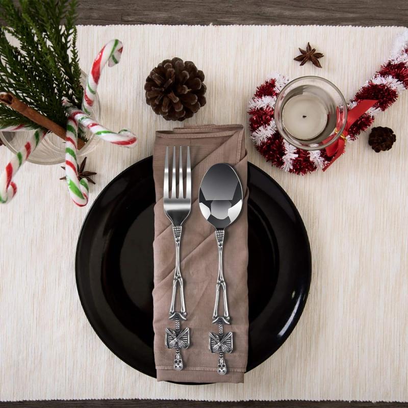 Halloween Titanium Staal Vork Lepel Skelet Schedel Zeemeerminnen Handvat Tafelgerei Vintage Eettafel Bestekset Kerstcadeaus
