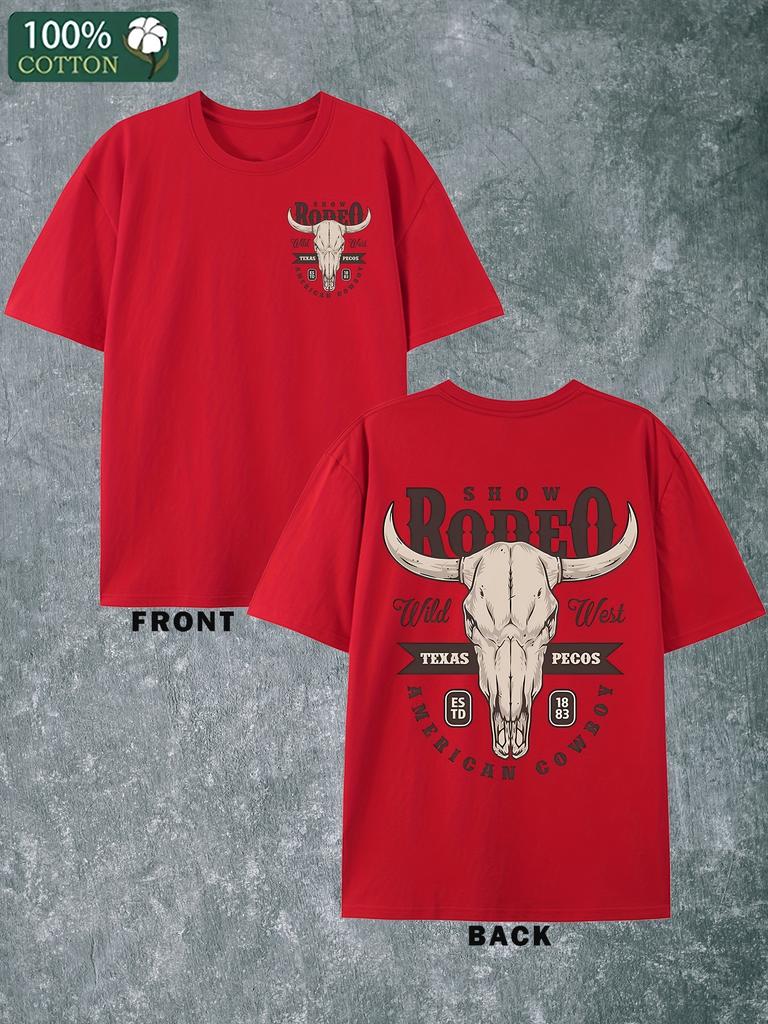 CowBoy Texas Pecos Wild West Rodeo Cotton T-shirt Men'S Round Neck Short-sleeved Cotton Casual T-shirt Loose Style