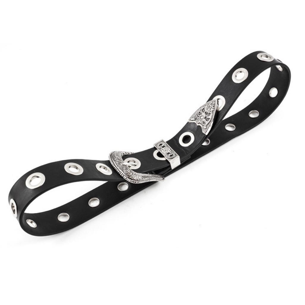 Vintage Engraved Belt Fashionable Silver Buckle Women's Pin Buckle Belt Women's Casual Pants Bandwidth Button Head