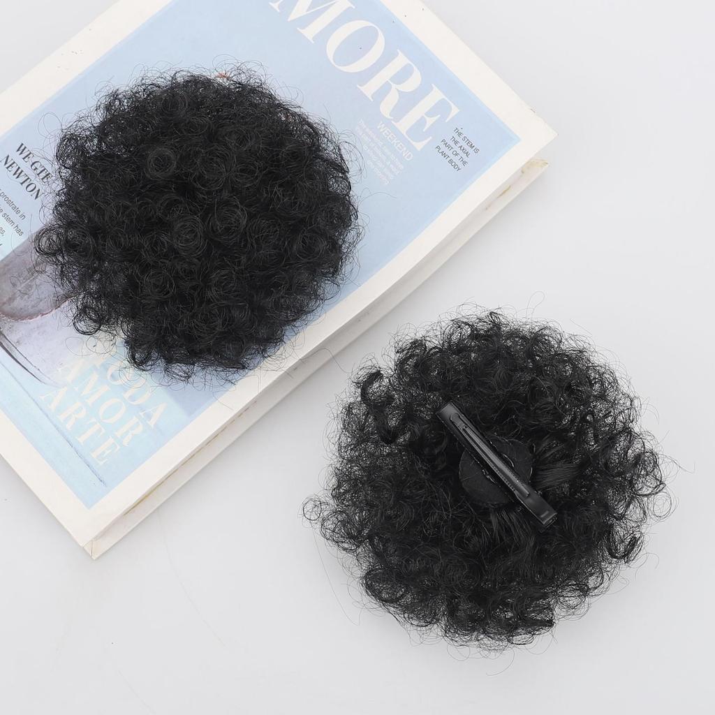 2 PIECES Afro Puffs Natural Black Hair Bun For Kids Curly Chignon Hairpiece Natural Soft ,Clip On Hair Durable For Repeated Use