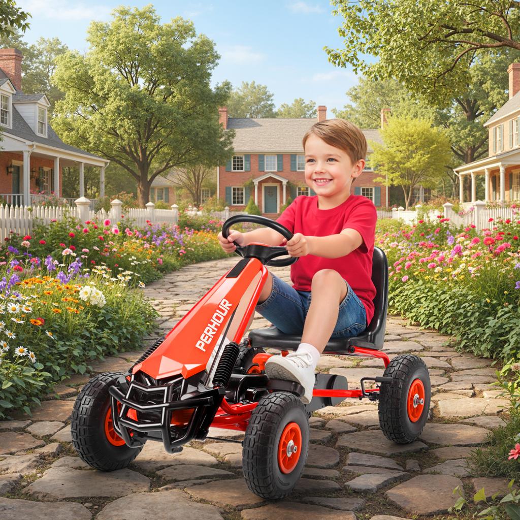 Pedal Go-kart for Children, Height-adjustable Seat, EVA Wheels, Brake, Clutch, Ages 3-8, Red