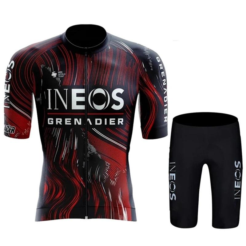 2026 Estate Pro Team INEOS GRENADIERS Bianco Abbigliamento da Ciclismo Set Maglia da Ciclismo Uomo Maglia da Bici da Strada Completo Pantaloncini da Ciclismo con Bretelle