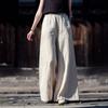 Johnature Women Vintage Wide Leg Pants Patchwork Loose Trousers Summer Solid Color Elastic Waist Long Pants
