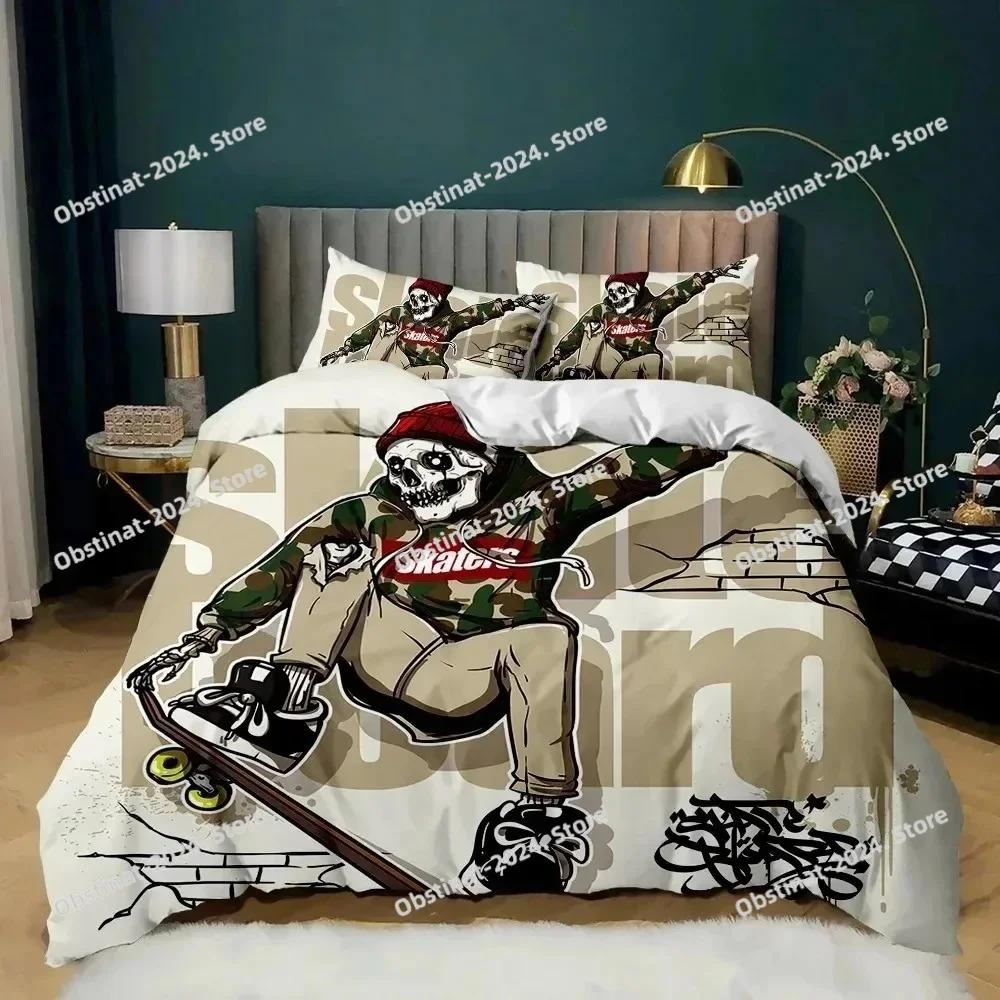 

Comforter Cartoon Skateboard Wolf Hip Hop Skateboard Sport Bedding Set Printed Bed Set With Bed Soft Single Double Comforter (quilt)-EU Single(135*200cm)3pcs