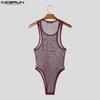 Men Sleeveless Letter Print See Through Transparent Jumpsuits Bodysuits Home Wear