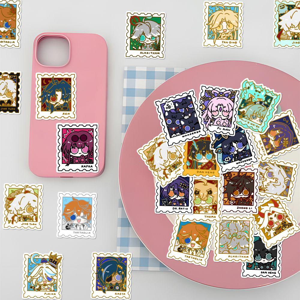 48PCS popular cute stickers featuring HSR (Honkai: Star Rail) and Genshin Impact, high-quality anime-style small stamps for DIY decals