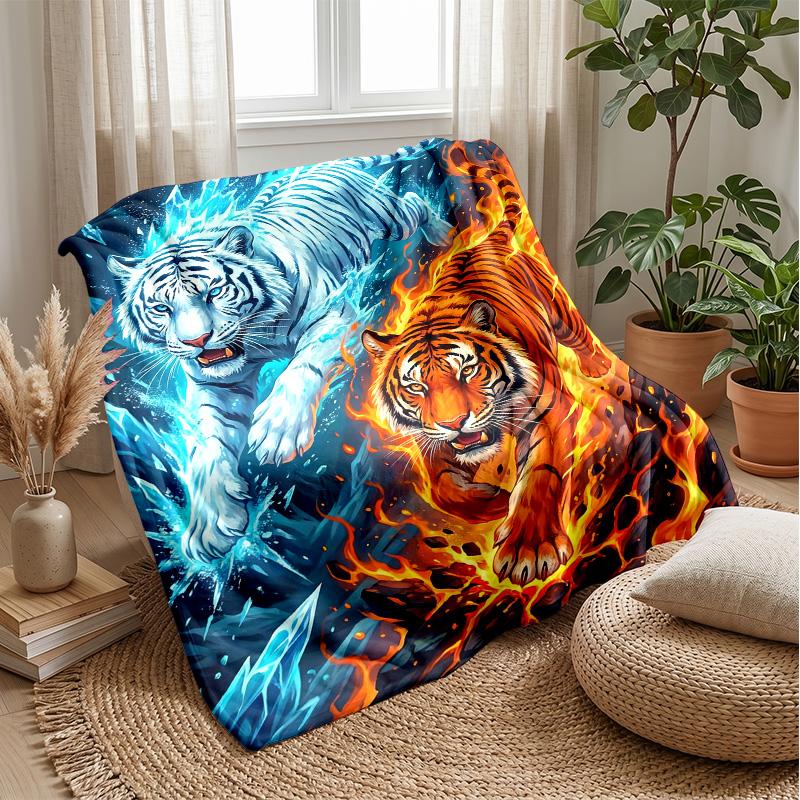 Tiger Fantasy Forest Theme blanket Lightweight Warm Flannel Blanket Decorative Throw Blanket for Home Decoration