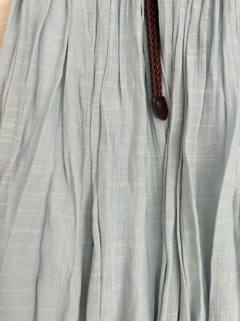 European & American A-line Pleated Cotton Linen Skirt with Elastic Waist - Mid-Length, Versatile, Women's