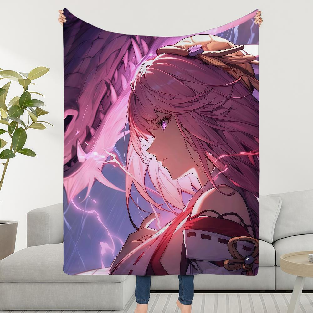Impact Blanket Throw Super Cosy Plush Living Miko Room Sofa Couch Genshin Yae Childish Birthday Gifts