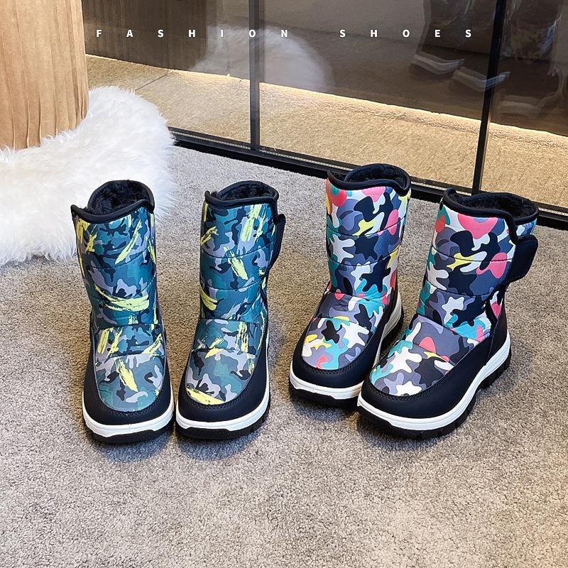 Stivali da neve da bambino transfrontalieri stivali da neve da ragazzo scarpe di cotone stivali di cotone da ragazzo velluto produttori all'ingrosso inverno nuovi modelli