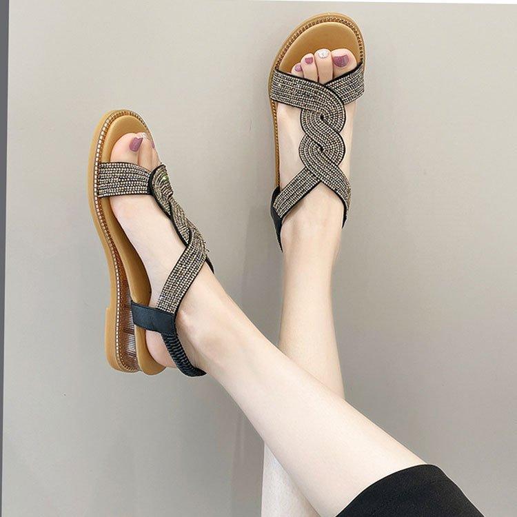 

Women s Roman sandals 2024 new foreign trade fashion rhinestones fairy wind summer women s shoes casual women s sandals 35 чёрный