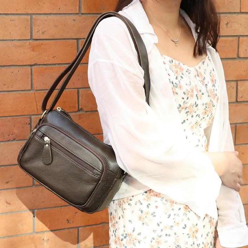 Genuine Leather Women's Bag Single-shoulder Bag Versatile Multi-compartment Multi-pocket Single-shoulder Crossbody Bag