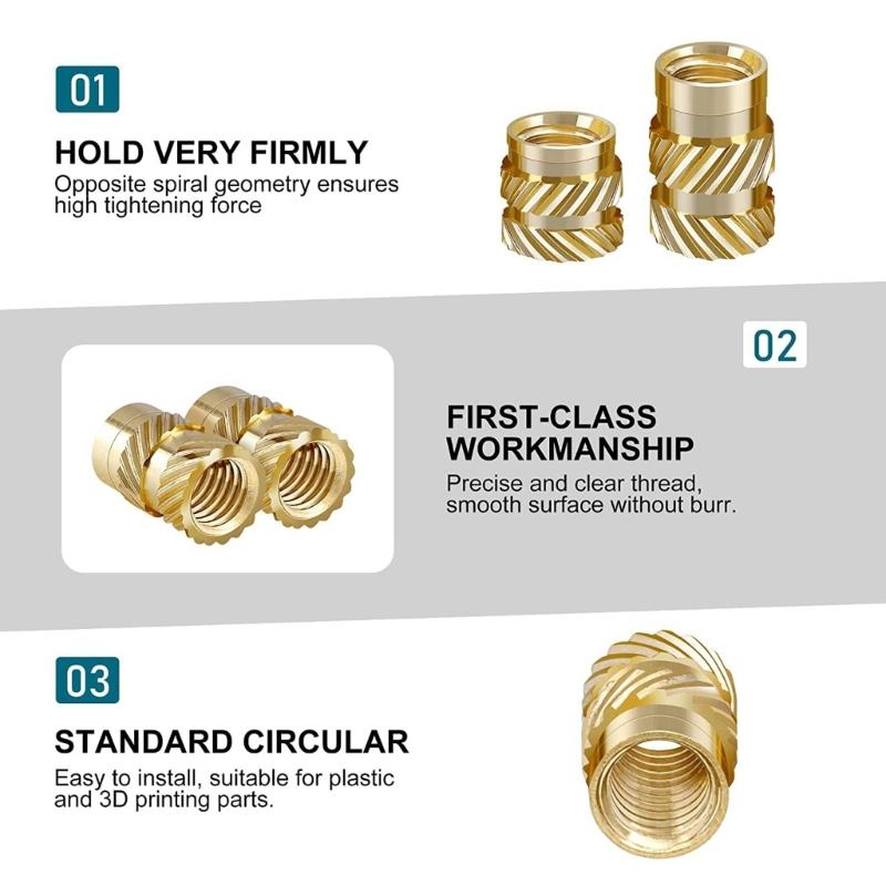 350pcs Set of Threaded Inserts Convenient & Reliable Knurled Brass Female Thread Nuts Inserts Assortment Set for Plastic