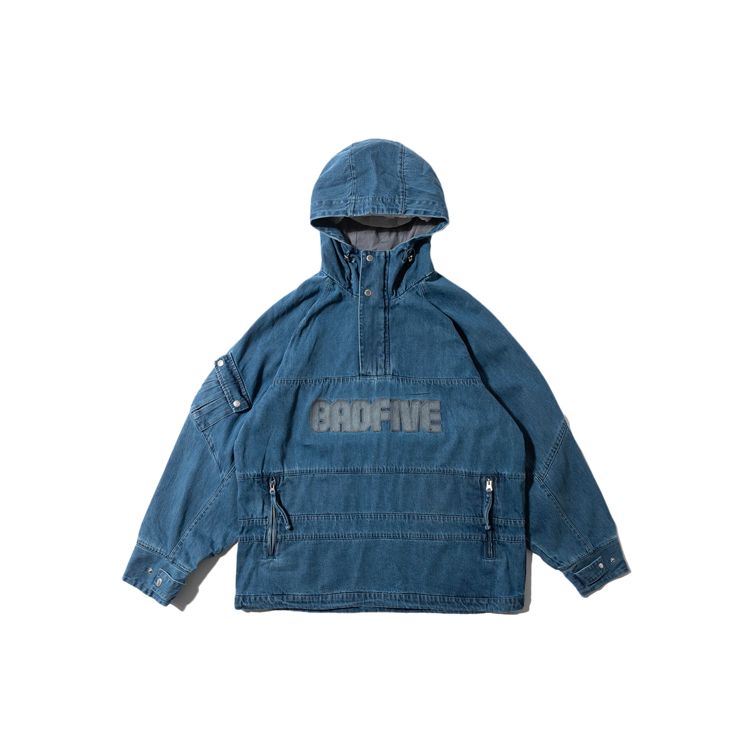 Li-Ning BadFive Logo Half Zip Denim Hooded Jacket Indigo Men AFDR909-1 M