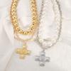 Tooxika Exaggerated Metal With Diamonds Cross Pendant Necklace Set Retro Literary Light Luxury Collarbone Chain
